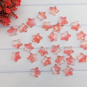 Red Glitter Star Flatback 10 pc, Star Cabochon, Resin Star Flatback Button, Red and Clear Glitter Stars for Scrapbooking, Craft Supply Stars