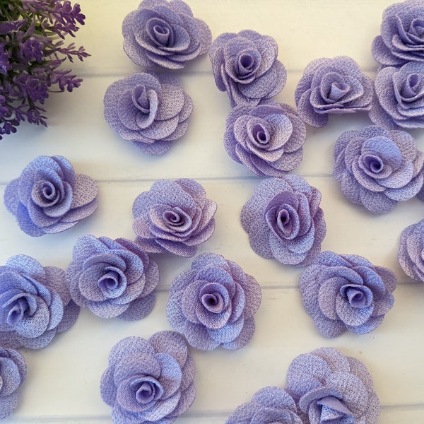 Light Purple Craft Flower, DIY Fabric Flower Decoration, Small Burlap Flower Lavender, Fabric Rosette, Violet Fabric Rose, Headband Supply