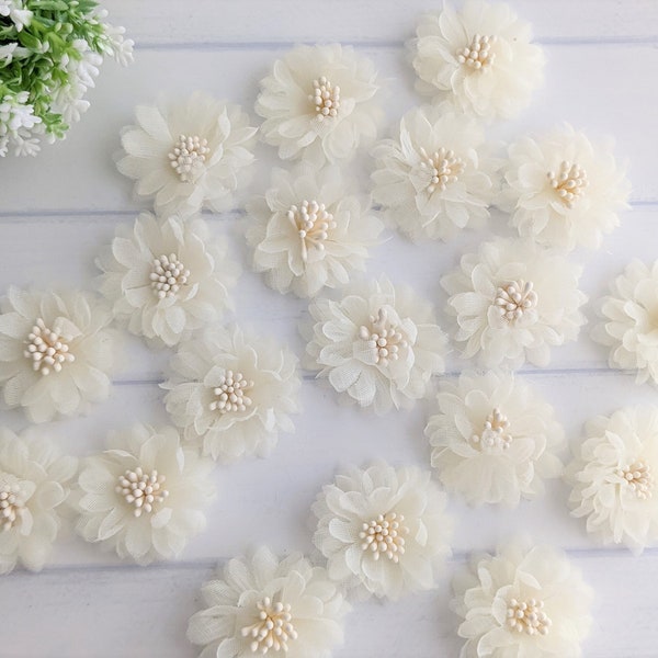 Ivory Fabric Flower, Cream Artificial Chiffon Flower, Baby Hair Accessory Supply, Infant Headband Flower, Ivory Chiffon Flower