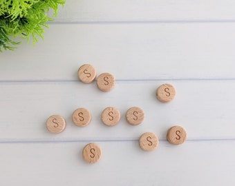 Wooden Alphabet Beads 10 pc, Letter S Wood Bead, Round Beech Wood Bead, Round Alphabet Bead, Letter Jewelry Wood Bead, Craft Jewelry Letters