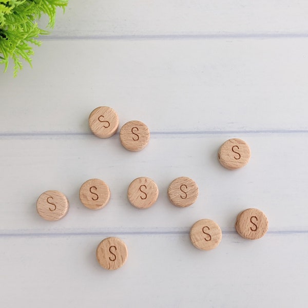 Wooden Alphabet Beads, Letter S Wood Bead, Round Beech Wood Bead, Round Alphabet Bead, Letter Jewelry Wood Bead, DIY Craft Jewelry Letters