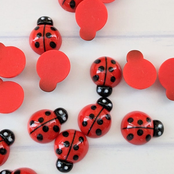 Red and Black Ladybug Flatback Charm, Resin Ladybird Insect Embellishment, Scrapbook Supply, Cute Ladybug Resin Cabochon for Kids Craft