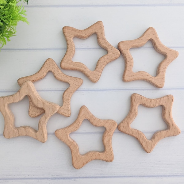 Natural Wood Star Rattle Ring, Baby Rattle Toy Pendant, Infant Toy Wood Ring, Star Beech Wood Pendant, Infant Rattle Star Pendant, DIY Toy