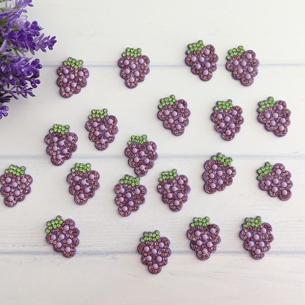 Rhinestone Purple Grape Flatback, Fruit Cabochon, Fruit Embellishment, Felt Flatback For Scrapbooking, Kids DIY Craft Supply, Baby Hair Bow