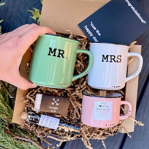 Engagement gift box for bride with custom mug set and candle, bridal shower gift for bride to be gift, bride gift, future mrs gift basket