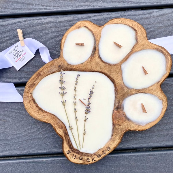 Dog Loss Gift: Paw Print Dough Bowl Candle with Wood Wicks
