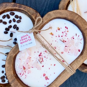 Crystal Intention Candle: Dough Bowl Soy Candle with Wood Wick