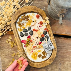 Frankincense and myrrh Dough bowl candle with wood wicks and soy wax scented candle, personalized housewarming gift, farmhouse candle, dnd