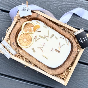 Thank you gift basket customized dough bowl soy candle w wood wicks,thank you gift box, appreciation gift,care package,thinking of you gift