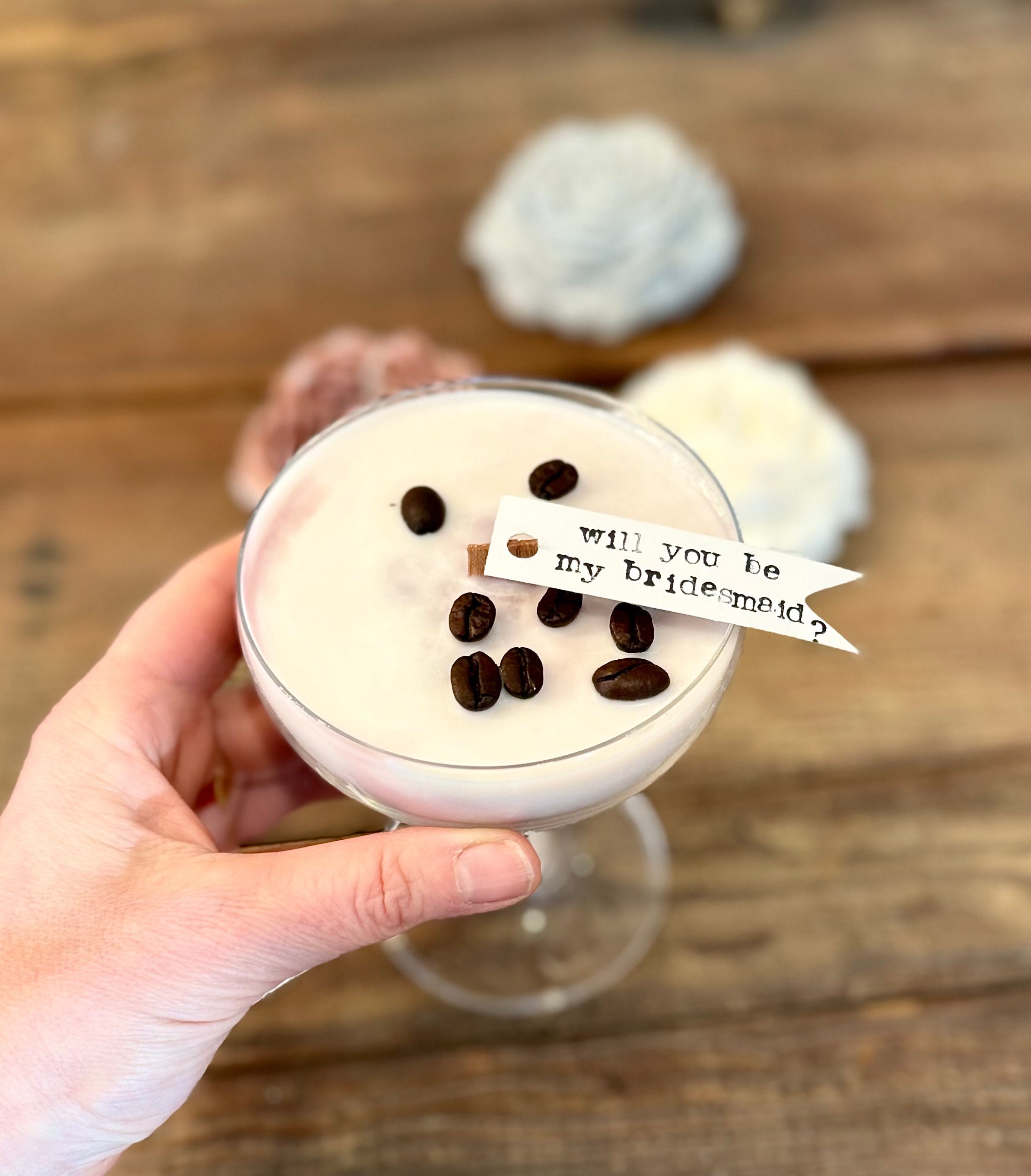 Espresso Martini Candle: Soy Coffee Candle with Wood Wick & Custom Tag
