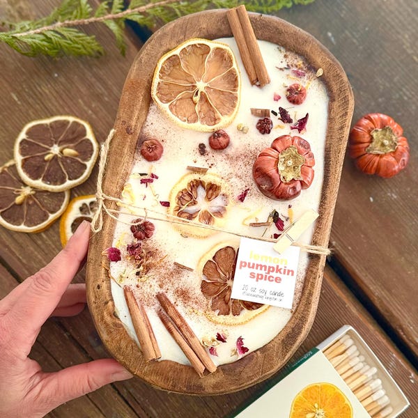 Pumpkin Spice Dough Bowl Candle: 20 oz Vegan Soy Candle with Wood Wicks