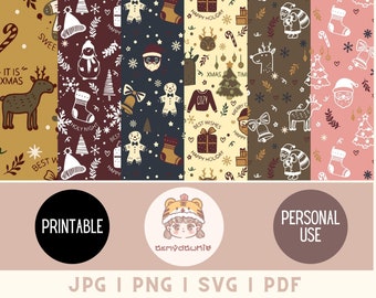 Christmas Holiday Digital Papers, Instant Download Christmas Print Paper, Santa Claus, Reindeer, Jpg, Png, Pdf, Svg, Cricut, Wrapping Paper