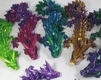 dragon de cristal de pierre précieuse mobile imprimé en 3D - dragon articulé - jouet de bureau - jouet de table de bureau
