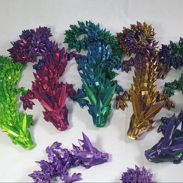 movable gemstone crystal dragon 3D printed - articulated dragon - desk toy - office office tabletop toy