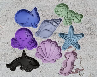 Sea Creatures Clay Polymer Stamp Cookie Cutter - Whales Shells Octopus Octopus Turtle Starfish Seahorse