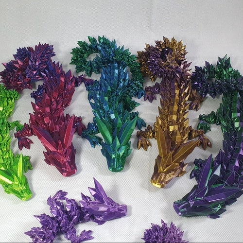 dragon de cristal de pierre précieuse mobile imprimé en 3D - dragon articulé - jouet de bureau - jouet de table de bureau