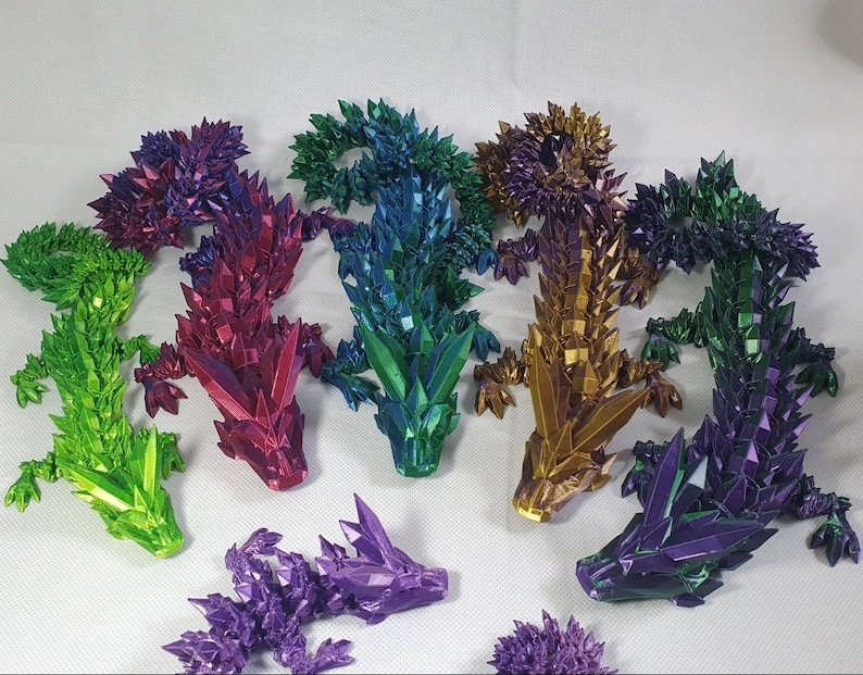 movable gemstone crystal dragon 3D printed articulated dragon desk toy office office tabletop toy image 1