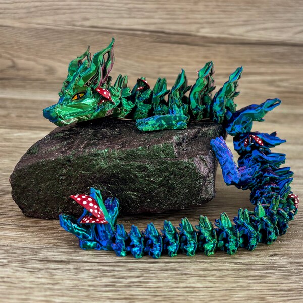 Forest Dragon Articulating Forest Dragons Hand Painted Shimmering Colors - Flexible Sensory Toy - Desk Toy ASMR - Dungeons Dragons