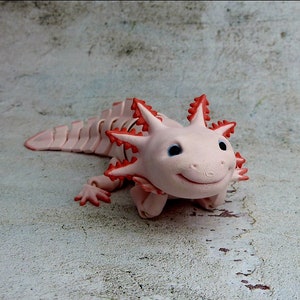 Axolotl beweglich gelenkig 3D Druck articulated Schreibtischspielzeug Fidget Toy Stressball Amphibie Zappelspielzeug bemalt/painted