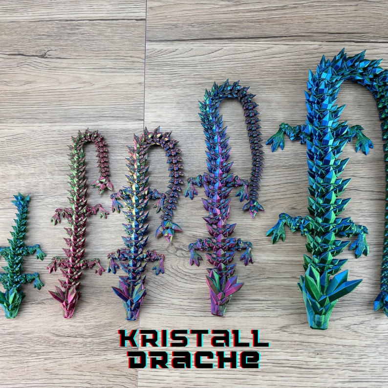 3D printed dragon optional with dragon egg Iridescent moving articulated crystal dragon or gemstone dragon 3D printing ASMR Fidget image 3