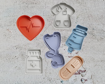 Medicine cookie cutter - EKG heart cookie cutter - doctor gown plaster syringe stethoscope cookie cutters