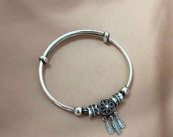 Dream Catcher Tassel Feather Charm Bracelet – Silver Copper Bangle, Elegant Women's Jewelry