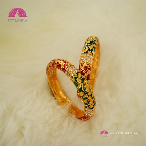 Enamel bangles in gold deals