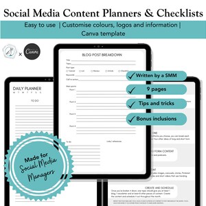Content Planner Sheets & Checklist Bundle | Social Media Manager | Canva