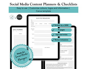 Content Planner Sheets & Checklist Bundle | Social Media Manager | Canva