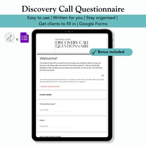 Discovery Call Questionnaire | Client Onboarding | Google Forms