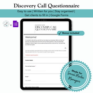 Discovery Call Questionnaire | Client Onboarding | Social Media Managers | Google Forms