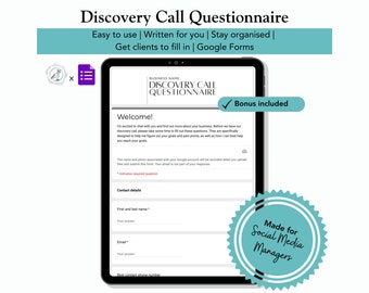 Discovery Call Questionnaire | Client Onboarding | Social Media Managers | Google Forms
