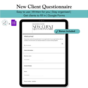 New Client Questionnaire | Business Kit | Social Media Manager | Virtual Assistant | Business Coach | Google Form