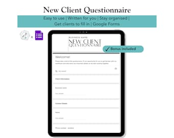 New Client Questionnaire | Business Kit | Social Media Manager | Virtual Assistant | Business Coach | Google Form