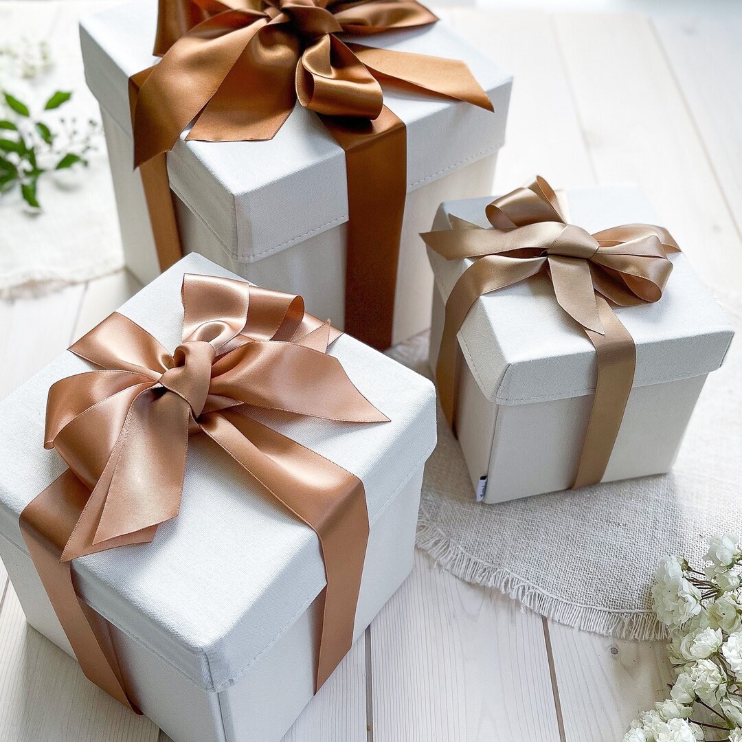 Empty Gift Box With Lid Stackable Gift Boxes Gold Satin Ribbons Custom