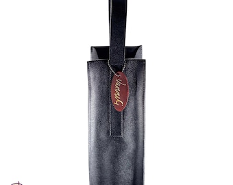 Single Brazilian Leather Wine Carrier (black or brown)