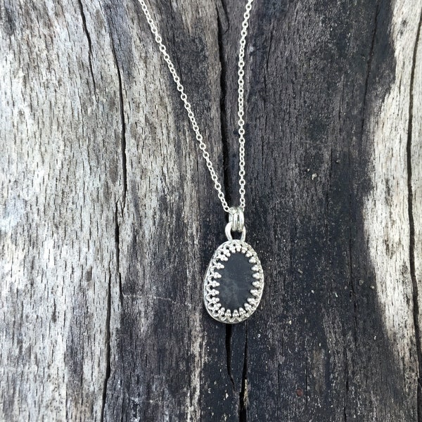 River Spirit Pendant - Delicate Intricate Design Natural Pebble Stone 925 Recycled Sterling Silver Wilderness Outdoors Bavaria Unique Rare
