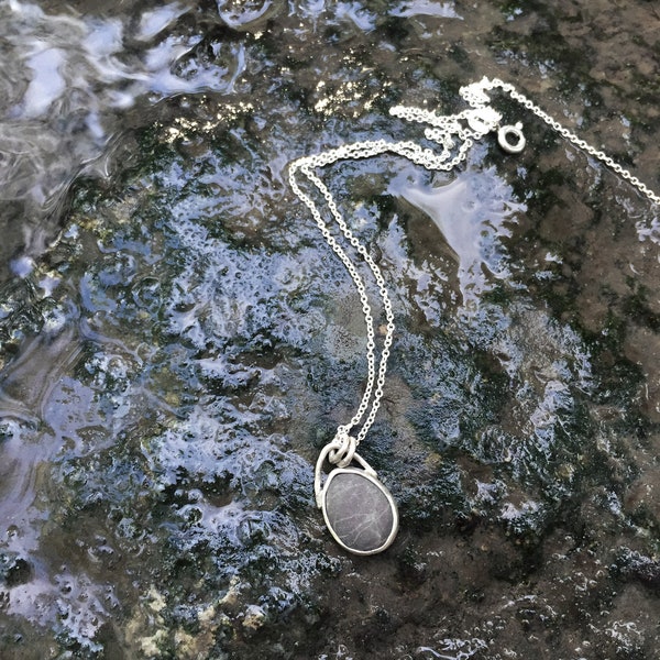 River Spirit Pendant - Simple Clear DesignNatural Stone Pebble Silver Ancient Fairy Water Sign Bavaria Unique Sustainable Eco