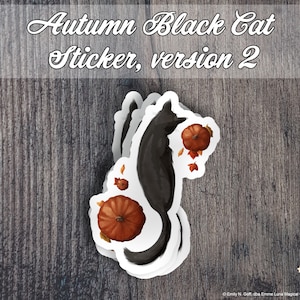 Autumn Black Cat Sticker, version 2