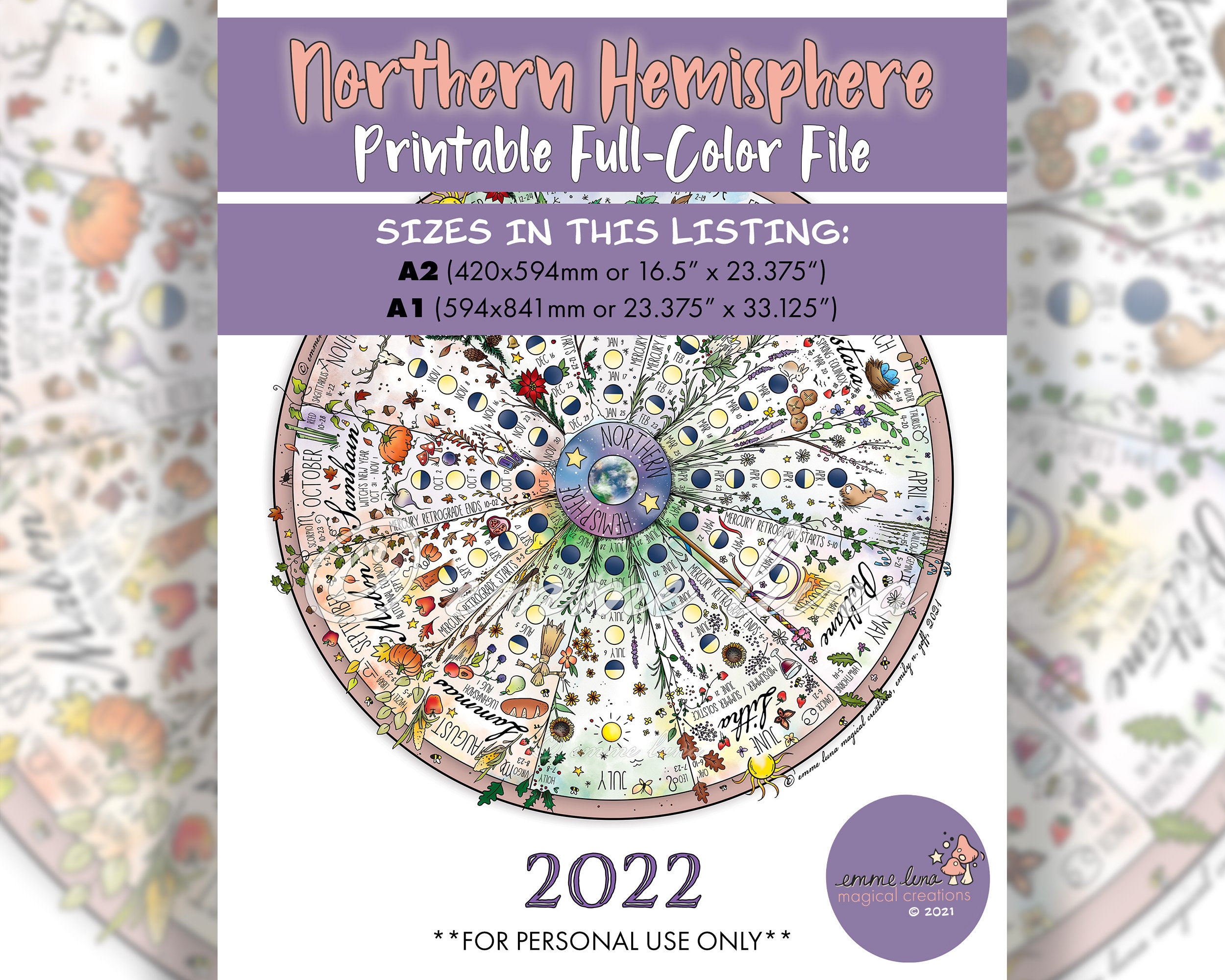 Wheel Of The Year, 2022, Northern Hemisphere - A2 Or A1, Digital Download, Printable Art Print & Calendar