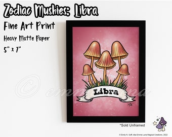 Zodiac Mushies: Libra, 5"x7" Fine Art Print