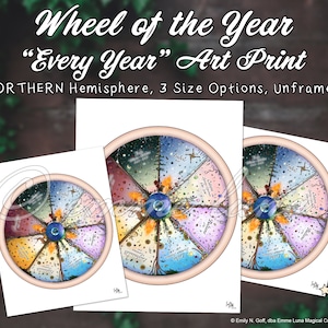 Wheel of the Year Art Print, NORTHERN HEMISPHERE, For ANY Year / Three Size Options + Two Paper Options