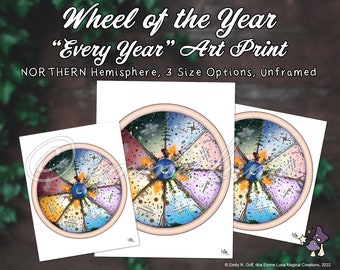 Wheel of the Year Art Print, NORTHERN HEMISPHERE, For ANY Year / Three Size Options + Two Paper Options