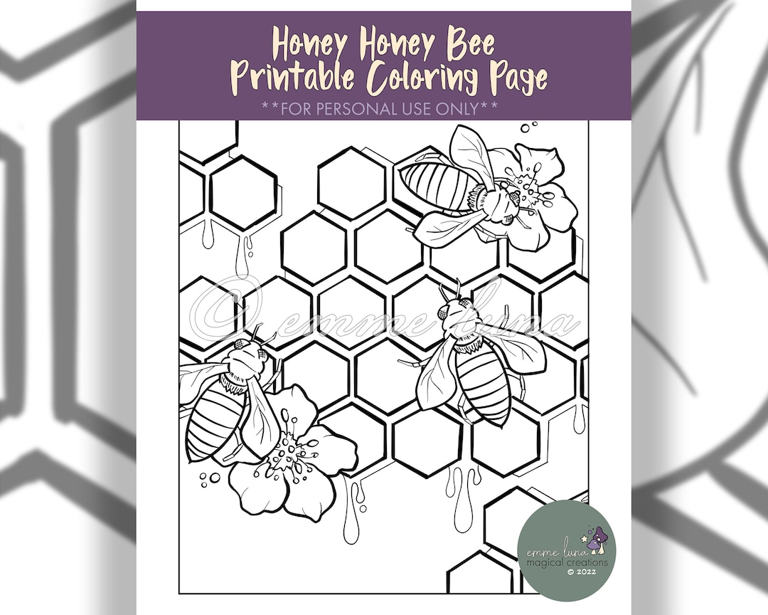 Honey Honey Bee Printable Coloring Page - Etsy