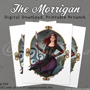 The Morrigan - PRINTABLE ARTWORK, US Letter Size 8.5&quot;x11&quot; (Approximately A4), Digital Download