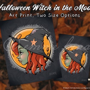 Halloween Witch in the Moon: Fine Art Print - Two Size Options