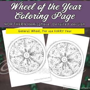 Basic Wheel of the Year Coloring Page: Digital Download, NORTHERN Hemisphere - Detailed Version