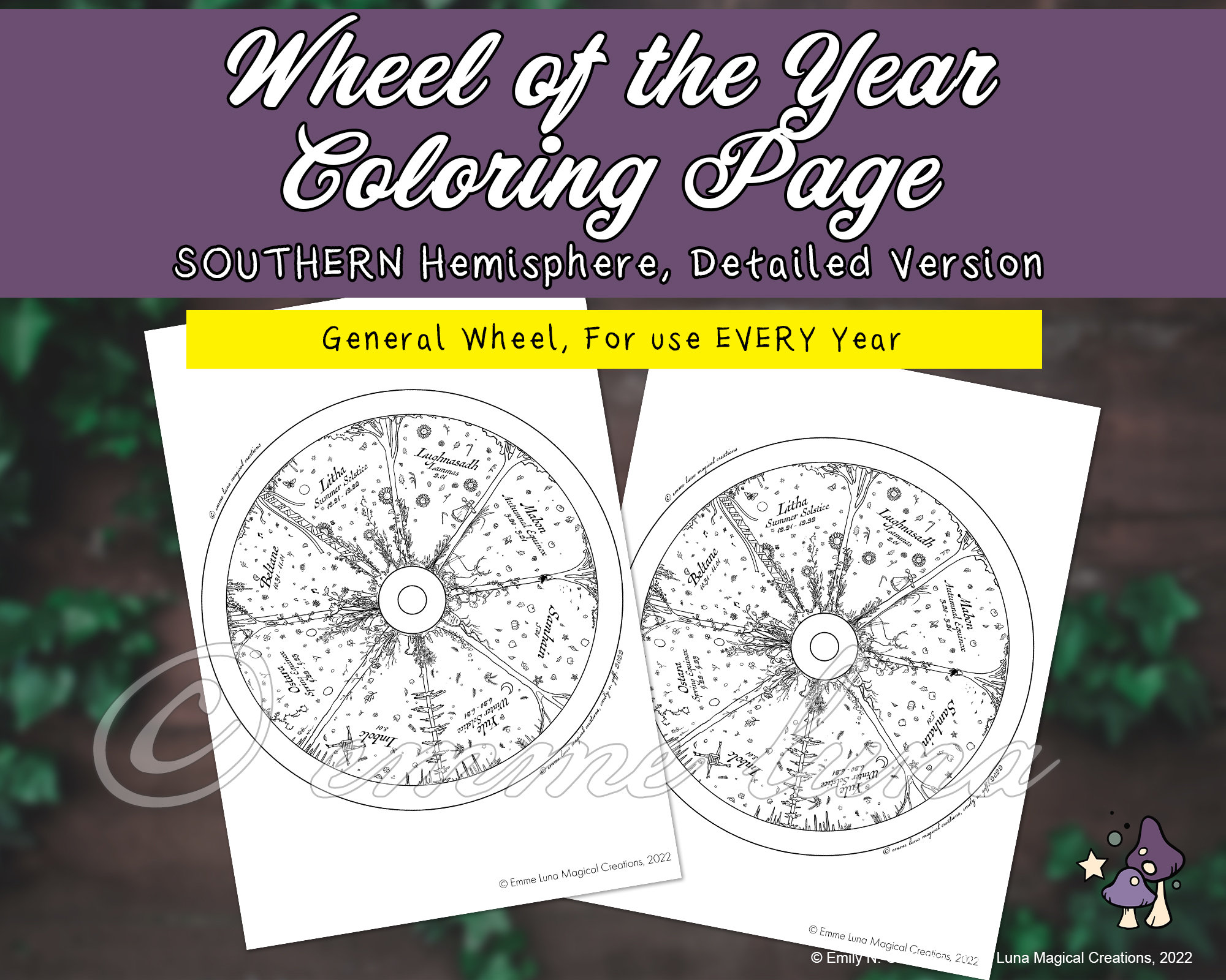 Basic Wheel of the Year Coloring Page Digital Download, SOUTHERN