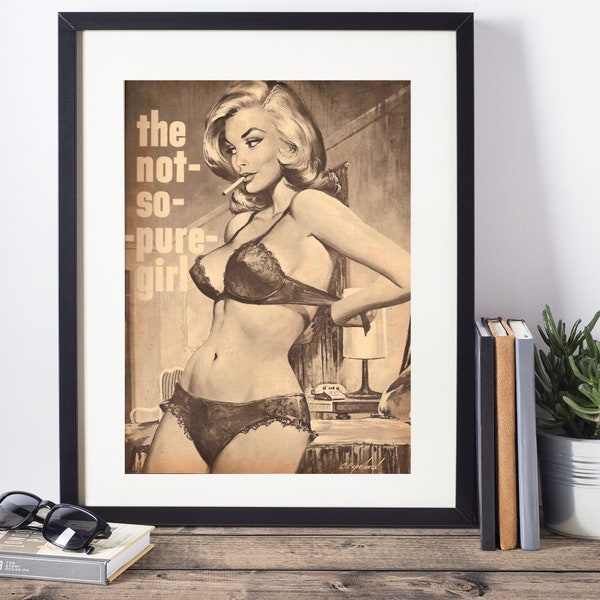 Racy Pulp Magazine Wall Art Print | Sexy Vintage Lingerie Model Big Breasts Poster For Retro Home Decor and Pin-Up Dorm Room Wall Art