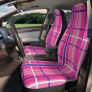 Pink Gingham Car Seat Covers for Vehicles, for auto, for women Set of 2